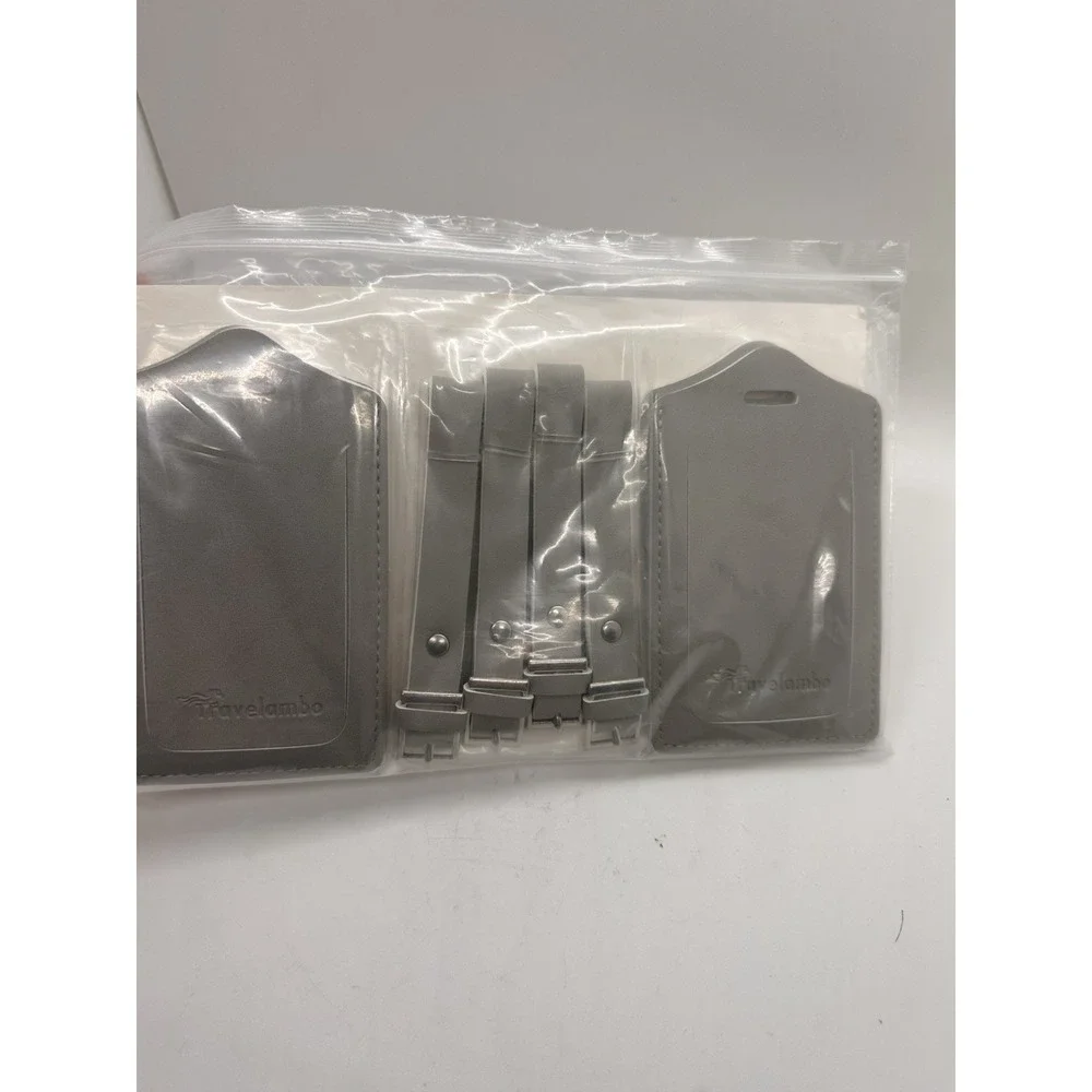 Travelambo Luggage Tags 4 Pack Light Grey Faux Leather Suitcase ID Labels New‎